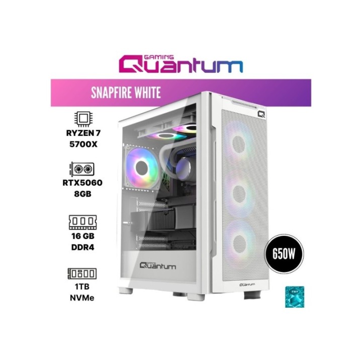 Quantum Gaming Snapfire White R7-5700X 16 GB 1 TB NVMe SSD 8 GB RTX5060 DOS Gaming Desktop PC