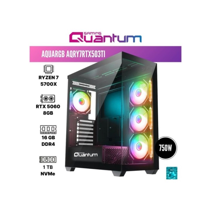 Quantum Gaming Aquargb AQRY7RTX50Tİ R7-5700X 16 GB 1 TB NVMe SSD 8 GB RTX5060 DOS Gaming Desktop PC