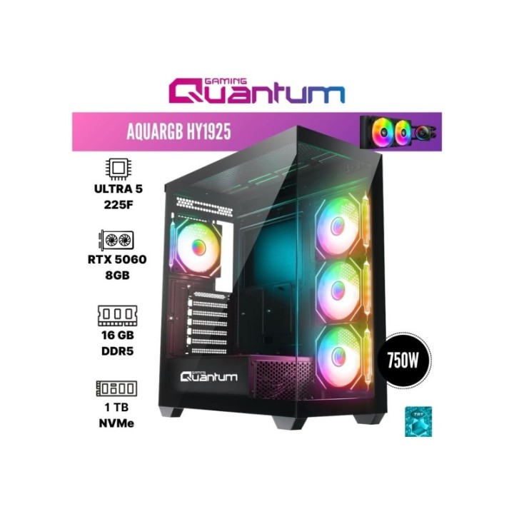 Quantum Gaming Aquargb HY1925 Ultra 5 225F 16 GB 1 TB NVMe SSD RTX5060 DOS Gaming Desktop PC