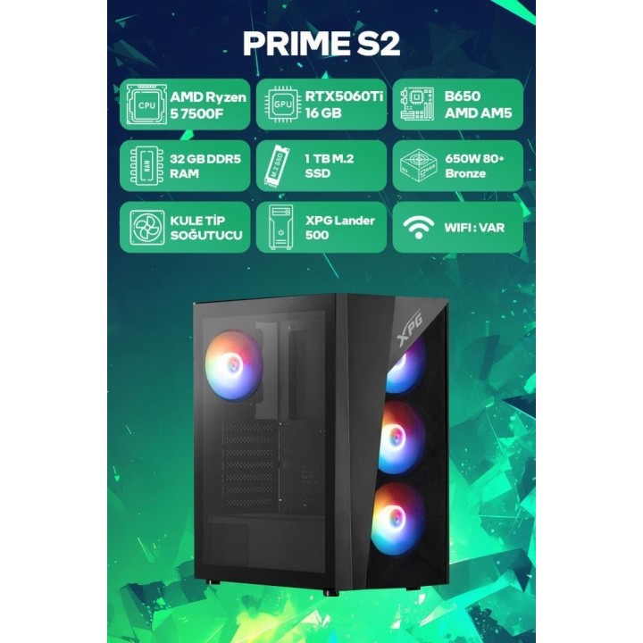 Game Garaj Prime S2 R5-7500F 32 GB 1 TB SSD 16 GB RTX5060Ti FreeDOS Oyuncu Tavsiye Sistem