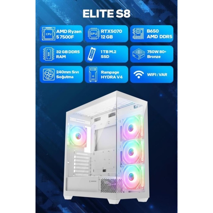 Game Garaj Elite S8 R5-7500F 32 GB 1 TB SSD RTX5070 FreeDOS Oyuncu OEM Paket
