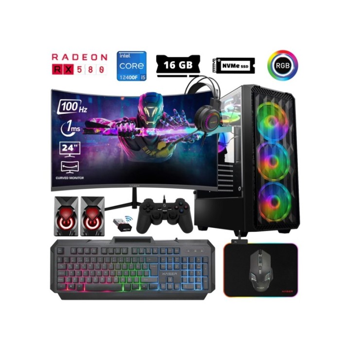 Xaser ABYSSX2 i5-12400F 16 GB 512 GB M.2 NVMe SSD 8 GB RX580 23.8" FreeDOS Gaming Desktop PC