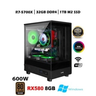 Turbox TC87 R7-5700X 32 GB 1 TB SSD RX580 8 GB W11P Gaming Desktop PC