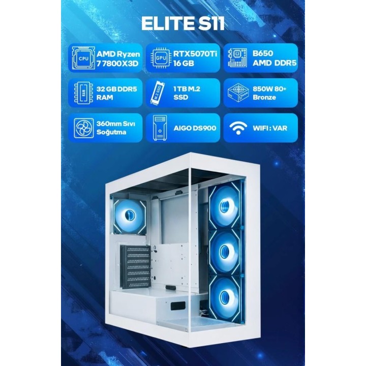 Game Garaj Elite S11 R7-7800X3D 32 GB 1 TB SSD RTX5070Ti FreeDOS Oyuncu OEM Paket