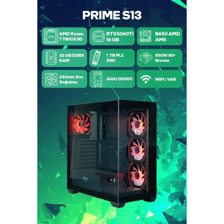Game Garaj Prime-S13 R7-7800X3D 32 GB 1 SSD RTX5060Ti FreeDOS Oyuncu OEM Paket