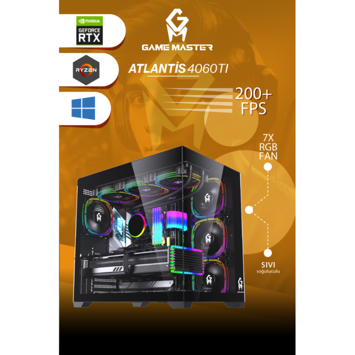 Game Master Atlantis 4060Ti R7-5700X 32 GB 1 TB SSD RTX4060Ti FreeDOS Gaming Desktop PC