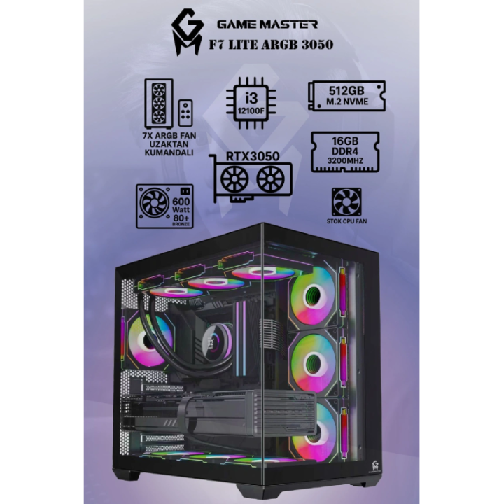 Game Master F7 Lite İ3-12100f 16 GB 512 GB RTX3050 DOS Gaming Desktop PC