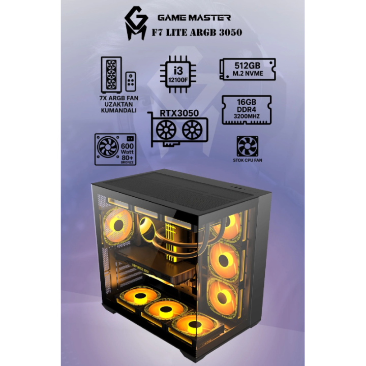 Game Master F7 Lite İ3-12100f 16 GB 512 GB RTX3050 DOS Gaming Desktop PC