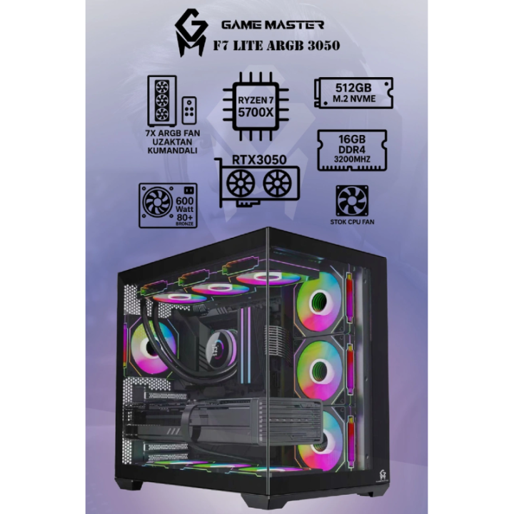 Game Master F7 Lite RTX3050 R7-5700X 16 GB 512 GB RTX 3050 DOS Gaming Desktop PC