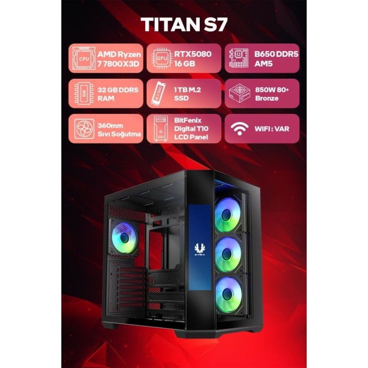 Game Garaj Titan S7 R7-7800X3D 32 GB 1 TB SSD RTX5080 FreeDOS Oyuncu OEM Paket