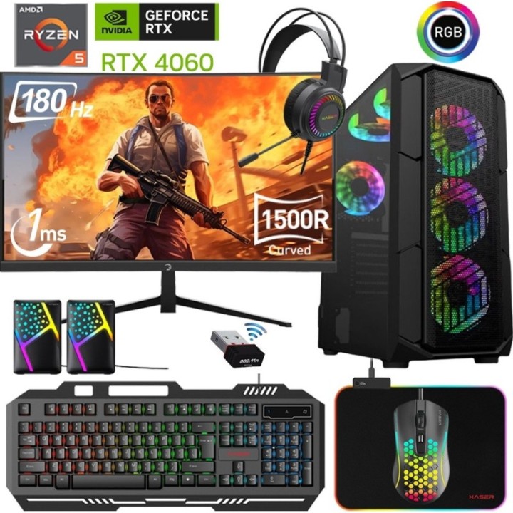 Xaser XSR475 R5-5600 16 GB 1 TB M.2 NVMe SSD 8 GB RTX4060 24" FreeDOS Gaming Desktop PC
