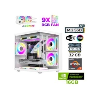 Xaser Sova Cube X60 R7-5700X 32 GB 1 TB M.2 NVMe SSD 16 GB RTX5060TI FreeDOS Gaming Desktop PC