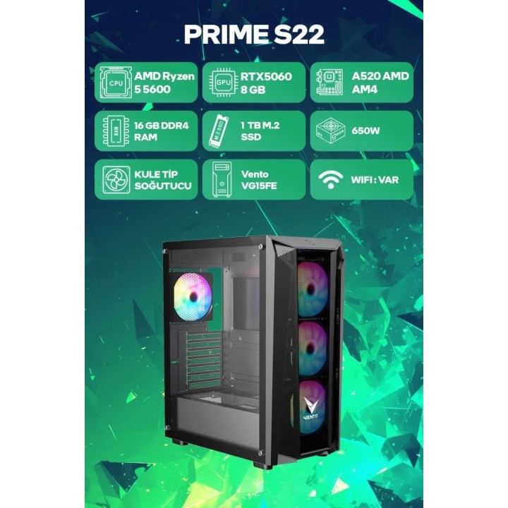 Game Garaj Prime S22 R5-5600 16 GB 1 TB SSD RTX5060 FreeDOS Oyuncu OEM Paket