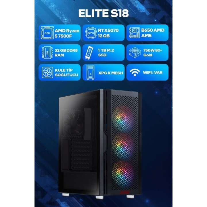 Game Garaj Elite S18 R5-7500F 32 GB 1 TB SSD RTX5070 FreeDOS Oyuncu OEM Paket
