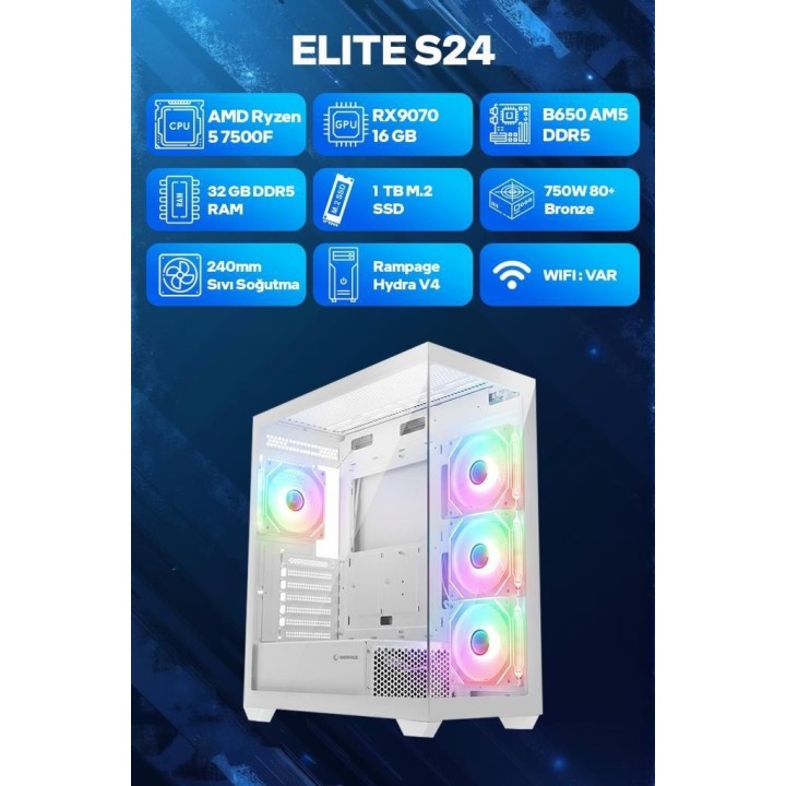 Game Garaj ELITE S24 R5-7500F 32 GB 1 TB SSD RX9070 FreeDOS Oyuncu OEM Paket