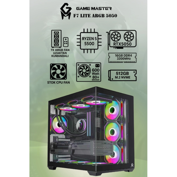 Game Master F7 Lite Argb R5-5500 16 GB 512 GB SSD RTX5050 FreeDOS Gaming Desktop PC