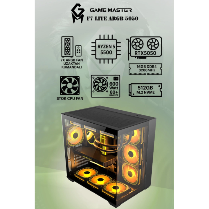 Game Master F7 Lite Argb R5-5500 16 GB 512 GB SSD RTX5050 FreeDOS Gaming Desktop PC