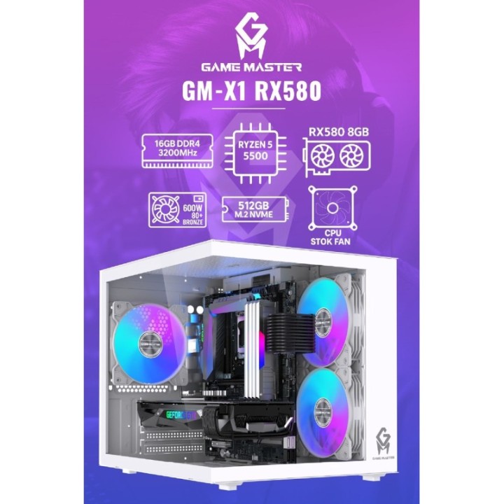 Game Master GM-X1 R5-5500 16 GB 512 GB M.2 SSD RX580 FreeDOS Gaming Desktop PC